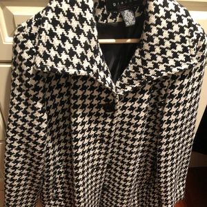 Giacca Ivory Black Houndstooth Long Dress Coat